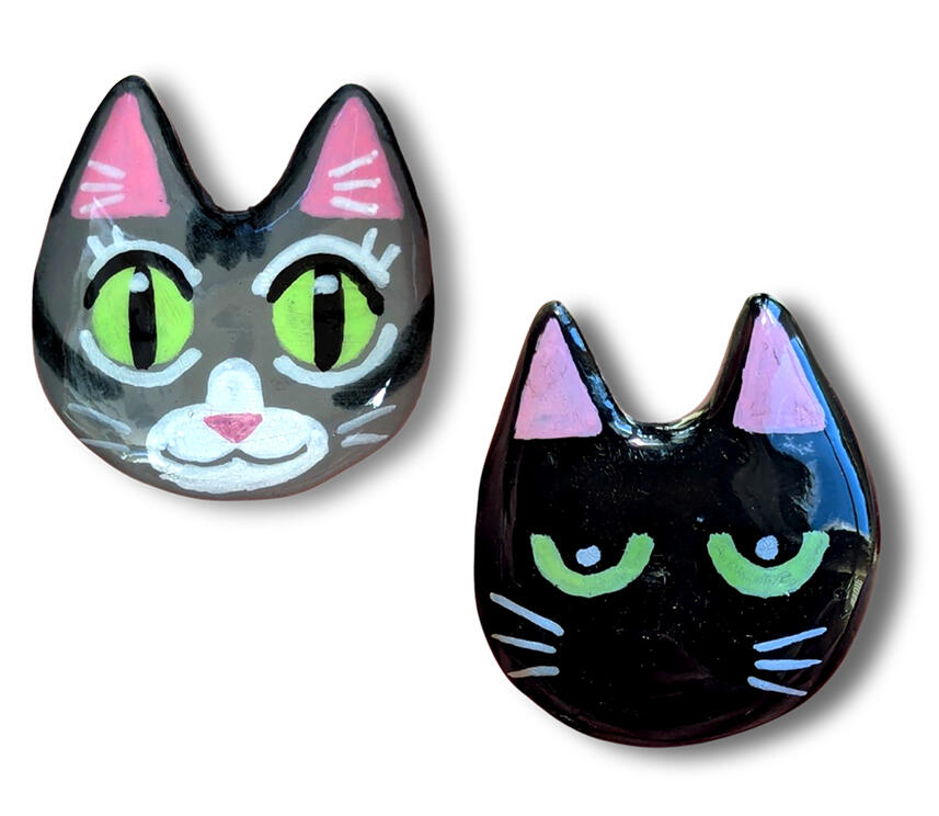 Cat Pins | 2026 [Polymer clay, acrylic, enamel glaze]